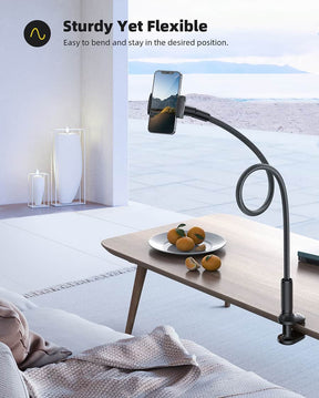 Lamicall Gooseneck Phone Holder for Bed - Overall Length 38.6in, Flexible Leather Wrapped Arm, 360 Adjustable Clamp Clip