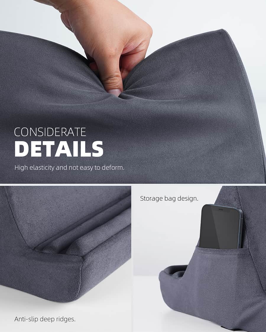 Lamicall Tablet Pillow Holder Stand Soft Pad Dock for Lap, Bed and Desk with Pocket & 4 Viewing Angles