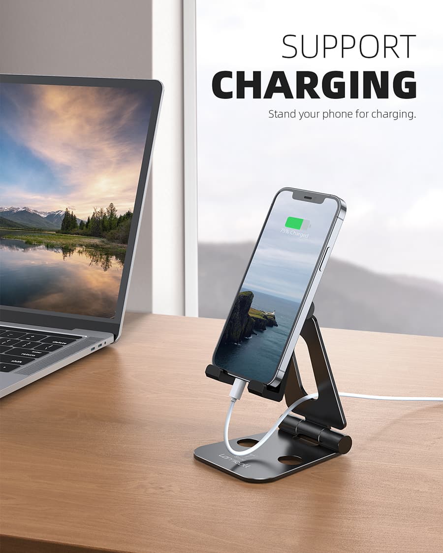 Lamicall Adjustable Cell Phone Stand, Desk Phone Holder, Cradle, Dock,  Compatible with Phone 12 Mini 11 Pro Xs Max XR X 8 7 6 Plus SE Charging,  Office